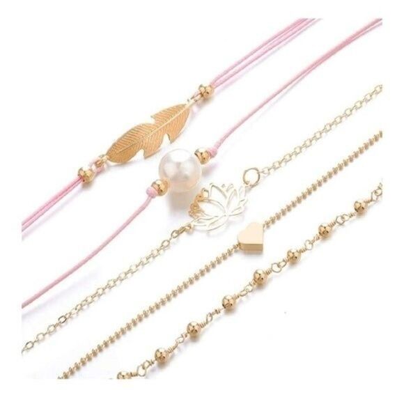 Lotus Flower Boho Beaded Charm Bracelets Set of Five - Picture 3 of 6